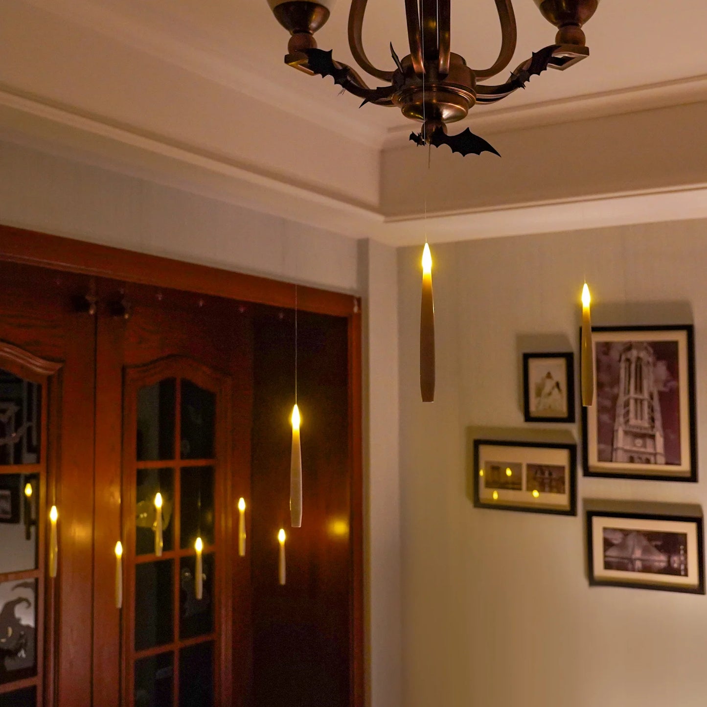 12 Pcs Flameless LED Floating Candles 6 Inches with Magic Wand Remote for Halloween Party, Battery Operated Hanging Taper Candles with Fishing Line, Christmas Tree Clip on Candles with Timer