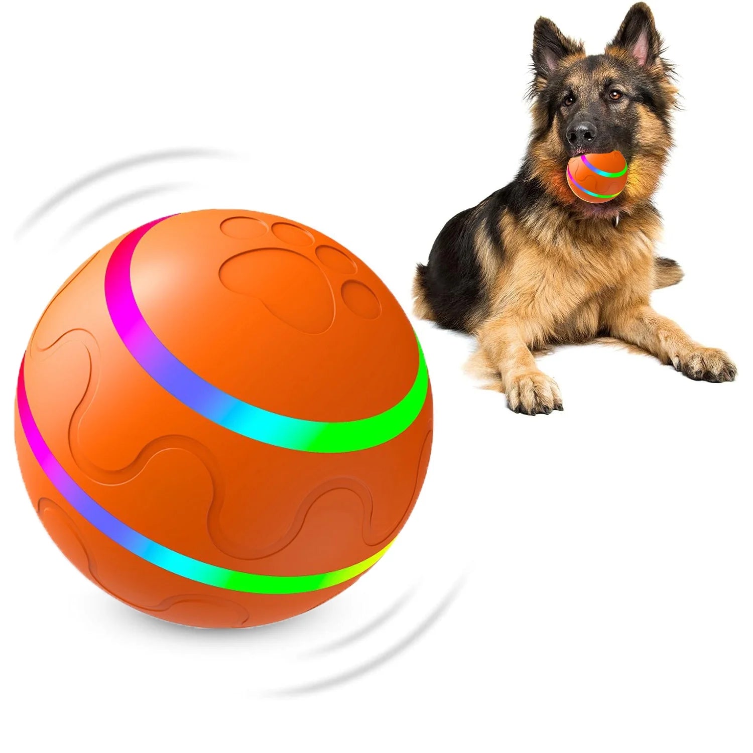 Interactive Dog Toys Dog Ball, Durable Automatic Rolling Ball with Led Flash Lights for Small Meduium Large Dogs Breed, USB Rechargeable Orange