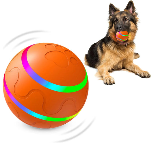 Interactive Dog Toys Dog Ball, Durable Automatic Rolling Ball with Led Flash Lights for Small Meduium Large Dogs Breed, USB Rechargeable Orange