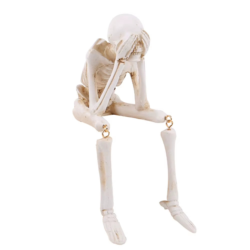 1/2Pcs Halloween Statues See Speak Hear No Evil Skeleton Figurines Resin Realistic Skull Decorations for Halloween Party Decor