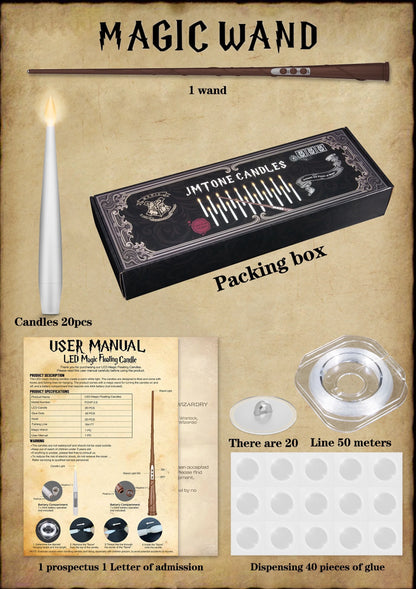 Floating Candles with Wand 20PCS Harry Potter Magic Hanging Candles Warm Light Battery Operated for Valentine'S Day Gift Party Decor