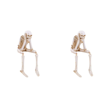 1/2Pcs Halloween Statues See Speak Hear No Evil Skeleton Figurines Resin Realistic Skull Decorations for Halloween Party Decor