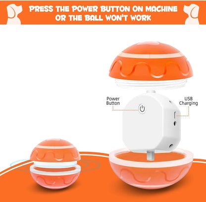 Interactive Dog Toys Dog Ball, Durable Automatic Rolling Ball with Led Flash Lights for Small Meduium Large Dogs Breed, USB Rechargeable Orange
