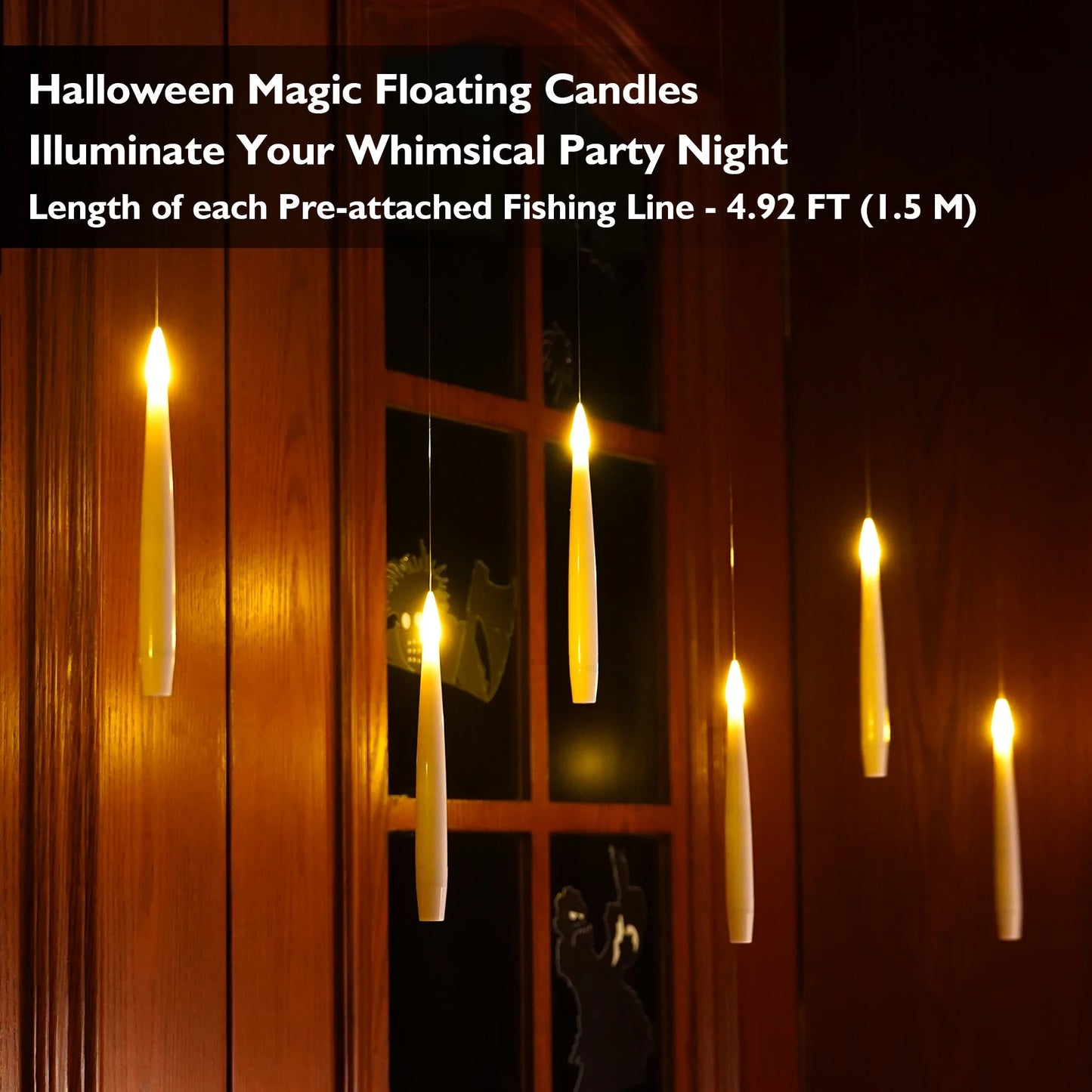 12 Pcs Flameless LED Floating Candles 6 Inches with Magic Wand Remote for Halloween Party, Battery Operated Hanging Taper Candles with Fishing Line, Christmas Tree Clip on Candles with Timer