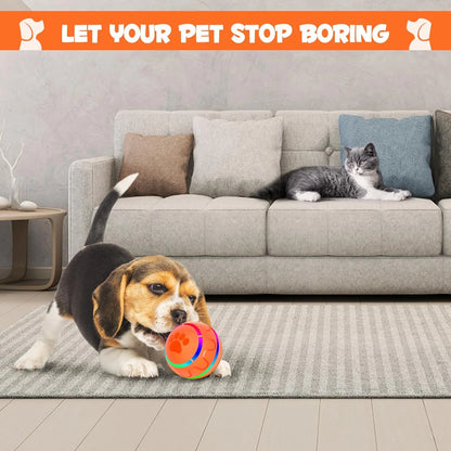 Interactive Dog Toys Dog Ball, Durable Automatic Rolling Ball with Led Flash Lights for Small Meduium Large Dogs Breed, USB Rechargeable Orange